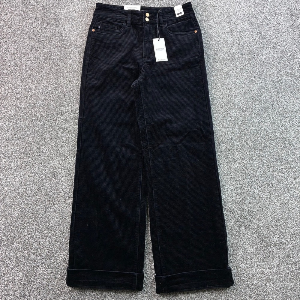 NEW Judy Blue Corduroy Pants Women's 7/28 Black Wide Leg High Waist JB88921 BK